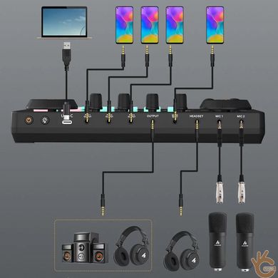 Микшерный пульт с DSP процессором эффектов, изменитель голоса, предусилитель, Bluetooth MAONOCASTER LITE AM200