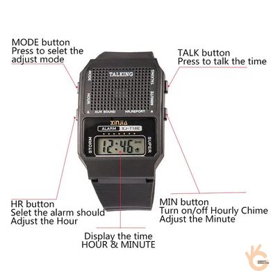 Наручные говорящие часы XINJIA XI-716N для слабовидящих людей