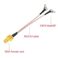 МИМО сплиттер антенный Unitoptek mimo splitter SMA F to 2xCRC9 длиной 15 см, для подключения 4G роутеров