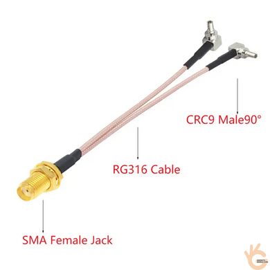 МІМО спліттер антенний Unitoptek mimo splitter SMA F to 2xCRC9 довжиною 15 см, для підключення 4G роутерів