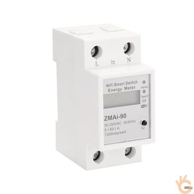 Розумний WiFi лічильник електроенергії KKMOON ZMAi-90, енергомонітор однофазний 250 В 60 А