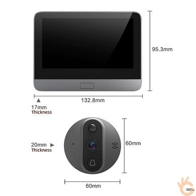 Видеоглазок WiFi дверной с экраном 4.3" Xiaomi KR4W PIR детектор, подсветка, видео запись APP TUYA + подарок!