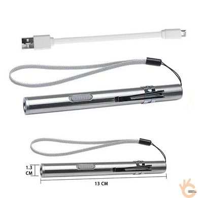 Фонарик светодиодный медицинский диагностический металлический на аккумуляторе с зарядкой от USB UltraFire M1