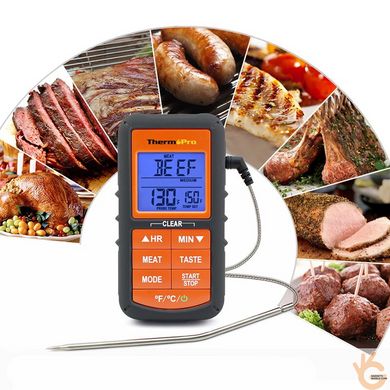 Термометр для м'яса зі щупом ThermoPro TP06S, -9°C~+ 250°C, таймер, звук, колірний сигнал, профі серія