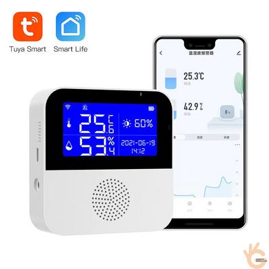 Электронный WiFi термометр ThermoPro Home, гигрометр, датчик освещённости, часы + выносной датчик, APP Tuya