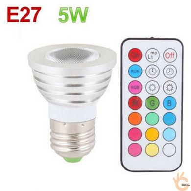 Лампа світлодіодна GOXI E27-5W, 16 кольорів, E27, 5 Вт + пульт ДУ