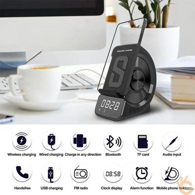 Підставка для телефону 8в1 ADIN WD-200 годинник, MP3 Bluetooth колонка, бездротове зарядне. Кращий подарунок!