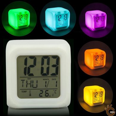 Настольные часы хамелеон Куб KKMOON Color Change с 7-ми цветной подсветкой