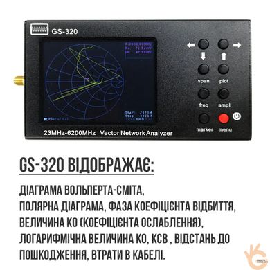 Портативный векторный анализатор сетей GS-320 6 ГГц NanoVNA с 3,5-дюймовым ЖК-дисплеем и аккумулятором 4000мАч