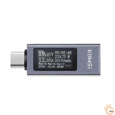 Энергометр Type-C  USB доктор 4 - 30В 12А KKMOON Kowsi KWS-2301, t°, амперметр, вольтметр, ваттметр, таймер
