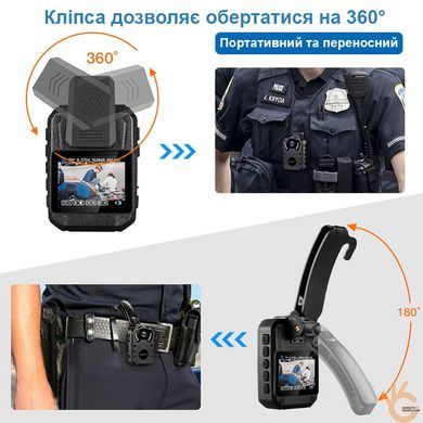 Нагрудний відеореєстратор поліцейський на одяг Boblov WN10, 1080P, 170°, захищена вбудована пам'ять 64 Гб!