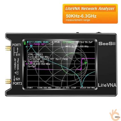 Портативний векторний аналізатор мереж LiteVNA 64, 50 кГц-6.3 ГГц з 4” РК-дисплеєм та акумулятором 2000 мАг