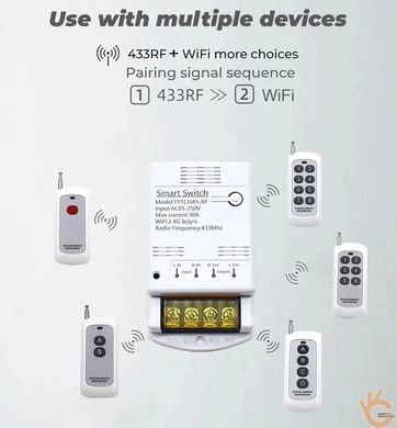 WiFi + 433 МГц реле 220 V 30 A дистанционного управления электрооборудованием APP TUYA, Mumubiz TY-W433M