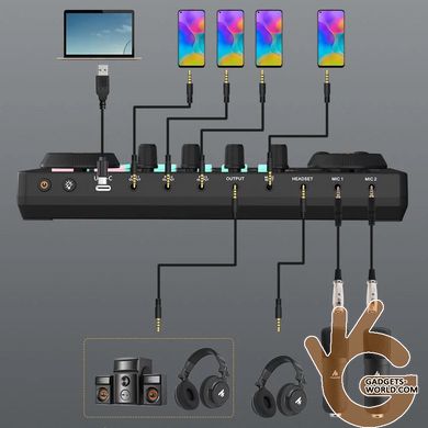 Микшерный пульт с DSP процессором эффектов, изменитель голоса, предусилитель, Bluetooth MAONOCASTER LITE AM200