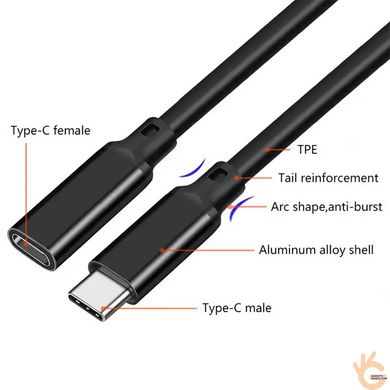 Кабель удлинитель TYPE-C 5 метров TPE USB3.2 Gen2 10Gbps 100W Ningbo Kepo TYPE-C TPE-5M