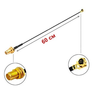 Антенный переходник RP SMA F-15-U.FL IPEX на RP SMA, Unitoptek RP SMA-IPEX 600mm, кабель RF1.13mm