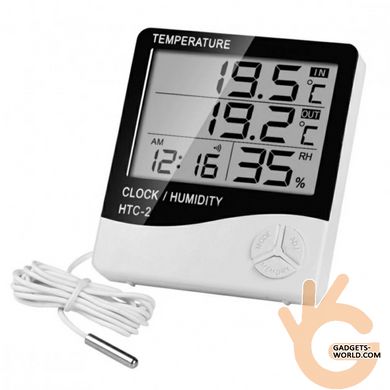 Електронний цифровий термометр гігрометр з виносним датчиком і годинником KKMOON НТС-2