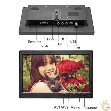 Автомобильный монитор в машину 10,1 дюймов для камер Podofo K101, 1024х600, VGA, BNC, USB, HDMI, AV