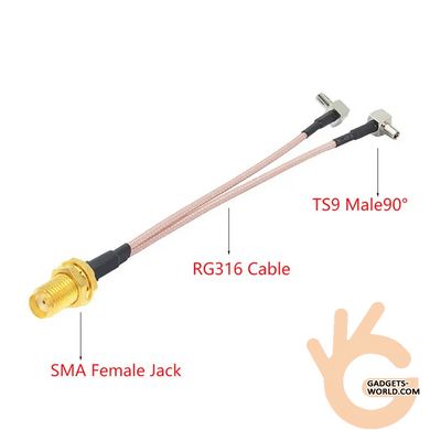 МИМО сплиттер антенный Unitoptek mimo splitter SMA F to 2xTS9 длиной 15см, для подключения 4G роутеров