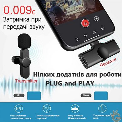 Радиомикрофон цифровой петличный профессиональный для iOS смартфона ZANSONG TI20, 2.4ГГц, дальность 20 м
