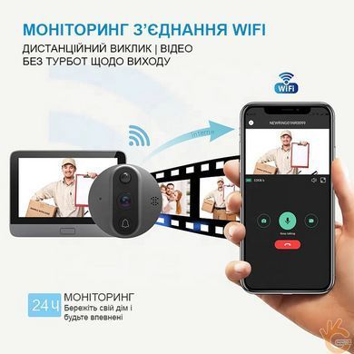 Видеоглазок WiFi дверной с экраном 4.3" Xiaomi KR4W PIR детектор, подсветка, видео запись APP TUYA + подарок!