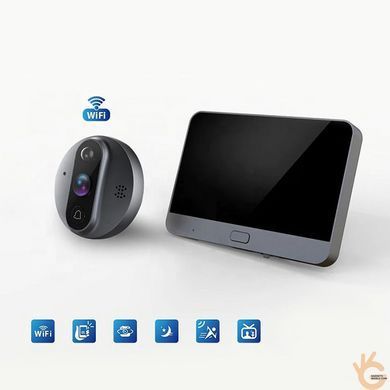 Видеоглазок WiFi дверной с экраном 4.3" Xiaomi KR4W PIR детектор, подсветка, видео запись APP TUYA + подарок!