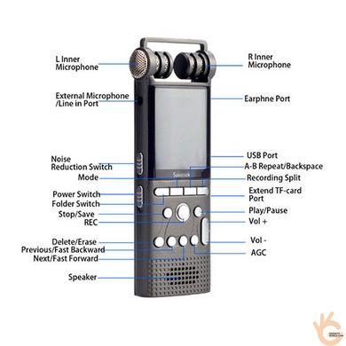 Професійний цифровий стерео диктофон Sawetek GS-R06, 16 Гб, 100 годин запису, VOX, SD до 64 Гб