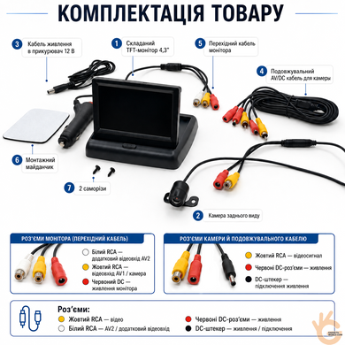 Система контроля парковки MSTAR R1, 4.3&rdquo; откидной монитор + камера + 6м кабель в подарок!
