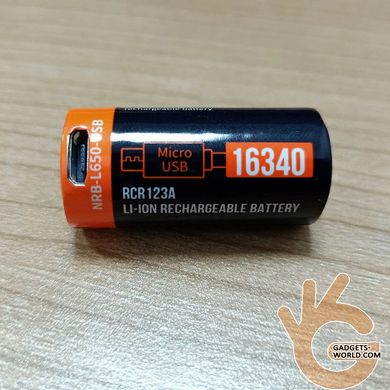 Акумулятор батарея CR123A типорозміру 16340 c USB зарядкою 3.7В 650мАч PALO NRB-L650-USB