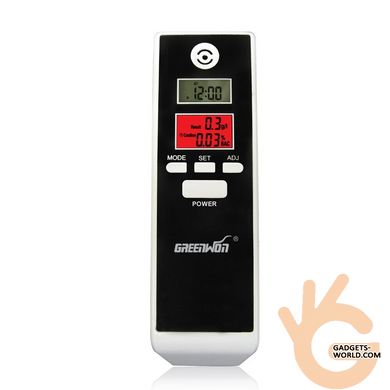 Алкотестер алкометр персональний портативний для водіїв Greenwon PFT-661S, LCD екран, годинник, термометр