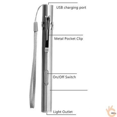 Ліхтарик світлодіодний медичний діагностичний металевий на акумуляторі із зарядкою від USB UltraFire M1