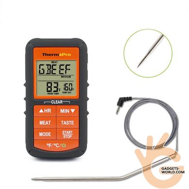 Термометр для м'яса зі щупом ThermoPro TP06S, -9°C~+ 250°C, таймер, звук, колірний сигнал, профі серія