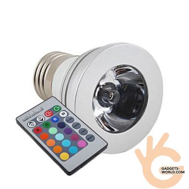 Лампа світлодіодна GOXI E27-2T, 16 кольорів, E27, 3 Вт + пульт ДУ