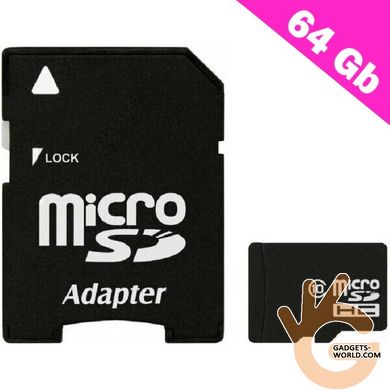 Мікро SD карта пам'яті 64 Гб 10 класу, microSD 64 Gb Class 10