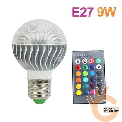 Лампа светодиодная GOXI E27-9W, 16 цветов, E27, 9 Вт + пульт ДУ