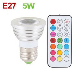 Лампа светодиодная GOXI E27-5W, 16 цветов, E27, 5 Вт + пульт ДУ