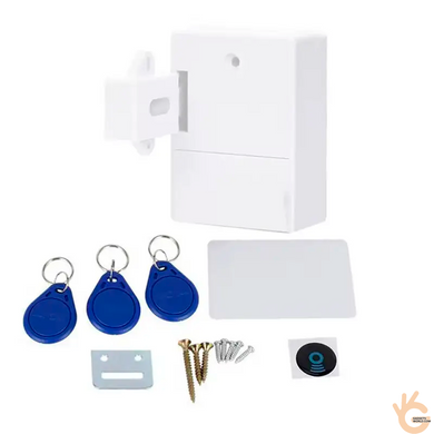 Электронный скрытый RFID замок белого цвета KINGNEED ST03W с 3 RFID ключами и картой для шкафов и мебели