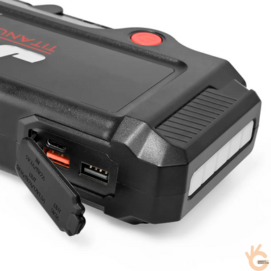 Пусковое устройство для авто TITANUM JS019 2000А, бензин 6 л, дизель 3 л, Power Bank 10000 мАч, LED-фонарь SOS