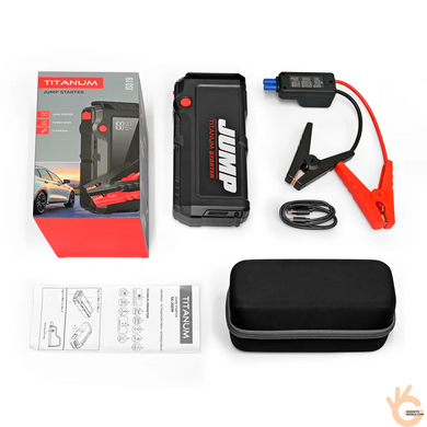 Пусковое устройство для авто TITANUM JS019 2000А, бензин 6 л, дизель 3 л, Power Bank 10000 мАч, LED-фонарь SOS