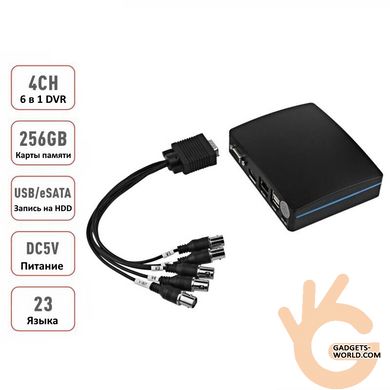 Відеореєстратор на 4 камери з записом на SD карту пам'яті до 256 Гб Enster D9000-4E, AHD TVI CVI до 2 Мп