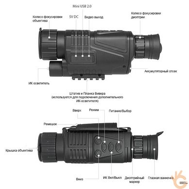 Прилад нічного бачення професійний BOBLOV BJ77, збільшення 5х40, активна ІЧ до 200м, камера 5 Мп, DVR