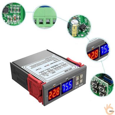 Терморегулятор термостат + влагомер цифровой 2 LCD SENSOR STC-3028, для обогревателей, инкубаторов, ферм