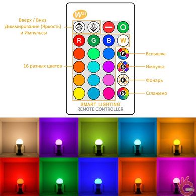 Світлодіодна RGB LED лампа BauTech Е27 6 Вт (електричних), 16 кольорів + білий, пульт ДУ