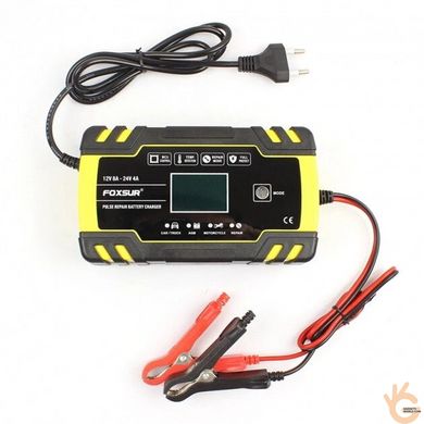 Зарядний пристрій для авто акумуляторів FOXSUR 200, інтелектуальний контроль, режим відновлення батарей