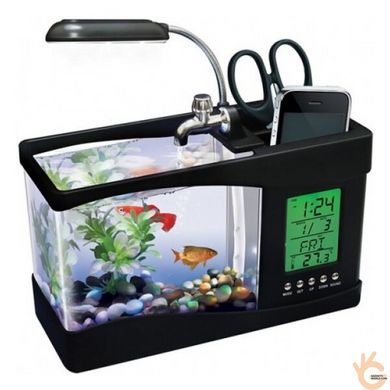 Настольные часы органайзер - мини аквариум 1.5 л KKMOON AQUA с подсветкой и компрессором