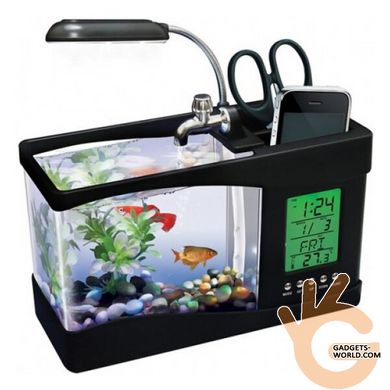 Настільний годинник органайзер - міні акваріум 1.5 л KKMOON AQUA з підсвічуванням і компресором