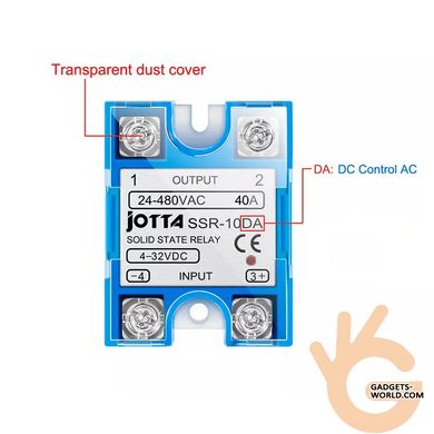 Реле электронное твердотельное GEYA JOTTA SR-40DA для нагрузки AC 24-480V 40A и сигналом управления DC 4-32V