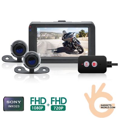 Видеорегистратор для мотоцикла профессиональный LCD 3” MSTAR M22, 2 камеры 1080p 140°+720p 110°, SONY IMX323