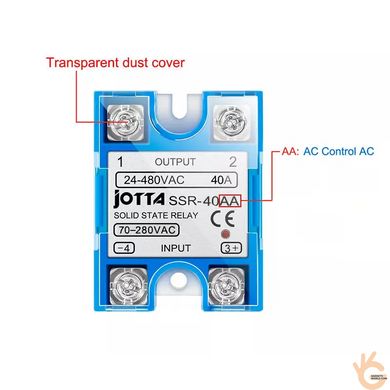 Реле електронне твердотільне GEYA JOTTA SR-40AA для навантаження AC 24-480V 40A і сигналом керування AC70-280V