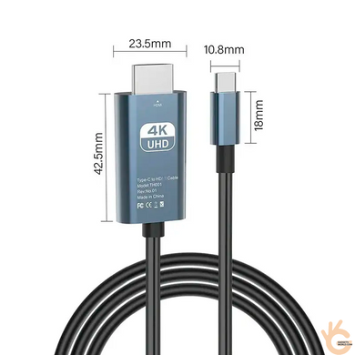 Кабель-конвертер Type-C 3.1 HDMI 4K 60Гц 2м KENVS HD-C для подключения смартфона или планшета к TV, проектору